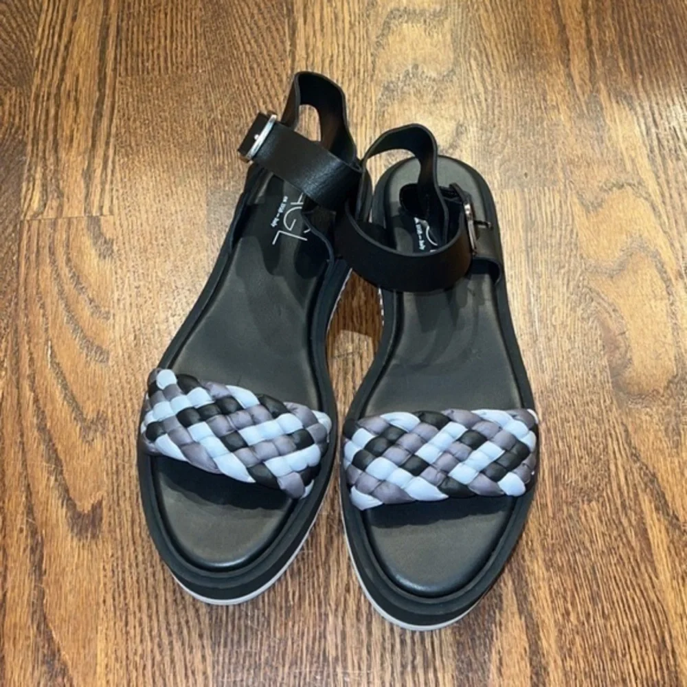 AGL Mirea Black Braided Platform Ankle Strap‎ Sandals